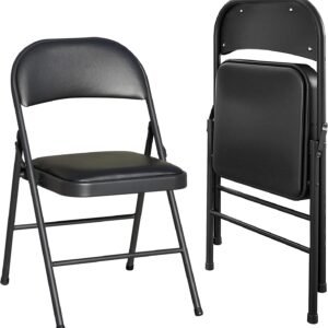 Folding Chairs 2 Pack Vinyl Padded Seat Easy Storage-Stackable Morden Commercial Seat with Powder-Coated Metal Frame Heavy Duty Foldable Chairs for Indoor Office