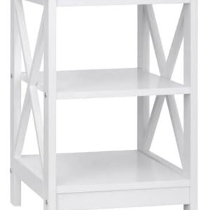 ASDRFYU 3-Tier End/Side/Sofa/Table with Shelves Wooden X-Design Nightstand for Small Space Living Room Bedroom Office Bathroom White