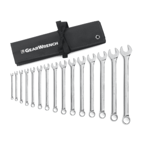 GearWrench 81918 15 Pc. 12 Point Sae Long Pattern Combination Wrench Set With Wrench Roll