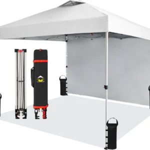 10×10 Pop-Up Canopy with 1 Side Wall – One-Push Setup Beach Tent, Outdoor Sun Shade for Events, Parties & Camping, Includes STO-N-Go Cover Bag, White