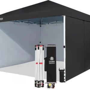 10×10 Commercial Instant Pop-Up Canopy Tent with Center Lock & 4 Sidewalls – Black